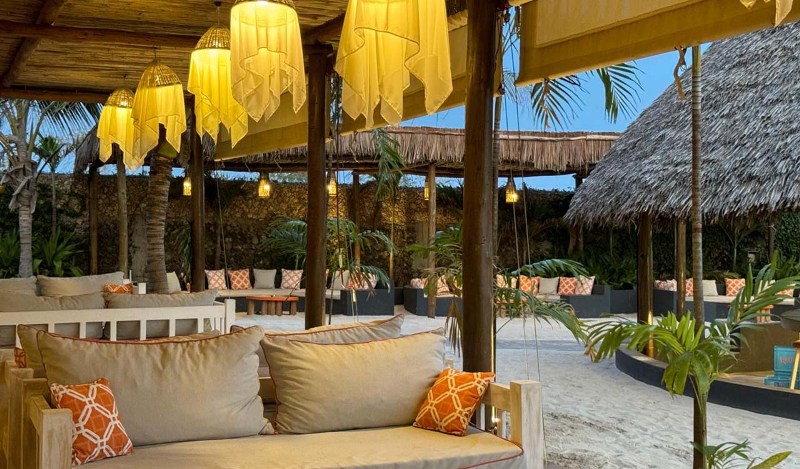 View of the beach during sunset aperitivo